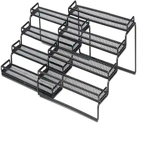 4层黑色伸缩梯风格一目了然香料架收纳器，用于厨房台面浴室储物