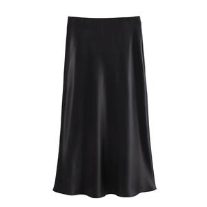 Nouvelle <span class=keywords><strong>jupe</strong></span> <span class=keywords><strong>longue</strong></span> taille haute en <span class=keywords><strong>satin</strong></span> de soie anti-plis, style français vintage, perlée et zippée, pour femme, collection été - Product Image 2