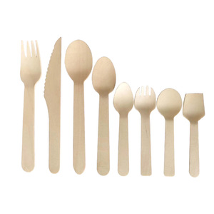 Ensemble de couverts jetables <span class=keywords><strong>fantaisie</strong></span> en bois de bouleau naturel - Comprend cuillère, fourchette, <span class=keywords><strong>couteau</strong></span> - Product Image 1
