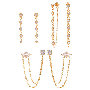 Pendientes colgantes de oro de 18 quilates, cadena de borlas de acero inoxidable, circonita redonda, para mujer, joyería de fiesta - Product Image 5