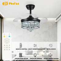 Kipas Angin Plafon Kristal Bilah PC Retractable Dengan Lampu LED Remote Control Motor DC LED Dapat Diredupkan untuk Restoran Dapur Kamar Tidur