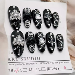 Tokyo แผ่นติดเล็บลายการ์ตูนสำหรับสาวอวบเกราะสีดำตกแต่งเล็บปลอมแบบเสร็จ - Product Image 5