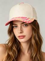 Casquette de camionneur rose bicolore patchwork avec visière, broderie personnalisée du logo pour événements, uniformes d'équipe et cadeaux – Vente en gros