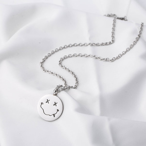 yunnique Unisex Stainless Steel <b>Necklace</b> Cartoon Smiley Face Pendant <b>Long</b> Chain Fashion Jewelry For Men And Women - Product Image 4
