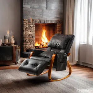 2024 nuovi arrivi sedia da massaggio a dondolo vibrante corpo elettrico in legno con controllo dei tempi per soggiorno