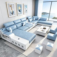 Canapé d'angle multifonctionnel extensible en cuir en forme de U, grand canapé sectionnel avec port USB électrique, haut-parleur et console latérale – Idéal comme cadeau
