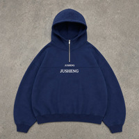 Sweat à capuche demi-zip personnalisé pour homme en molleton bouclette coupe ample, sur mesure, bleu marine, coton épais, streetwear, effet délavé