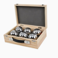 6 boules de pétanque avec boîte en bois, mesureur en plastique avec cordon pour jeu familial en plein air sur pelouse ou plage