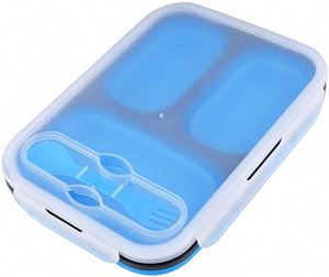Reusable Silicone Collapsible Three <b>Compartment</b> <b>Lunch</b> Container Bento <b>Box</b> - Product Image 1