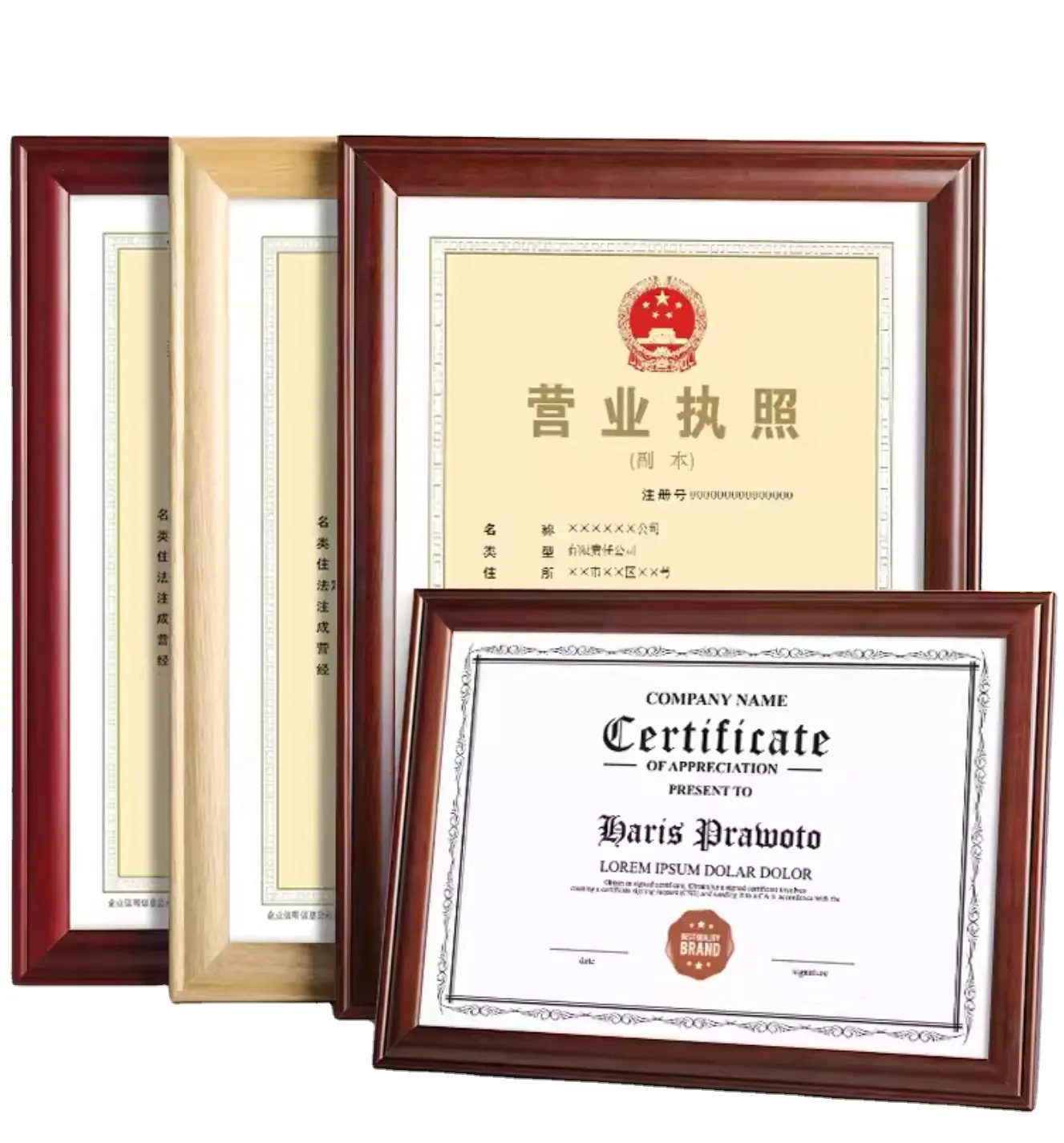 Bingkai foto walnut polos foto keluarga berkilau dokumen sertifikat kelulusan Universitas lisensi Bisnis otorisasi merek