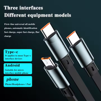 Câble de charge rapide USB 3-en-1 en bambou écologique, 1,2 m, rétractable, cuivre pur, 100 W, pour IOS, Type-C, Micro USB