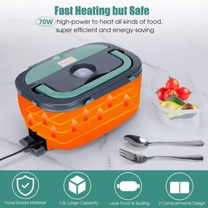 110V/220V/12V/24V Heatable Leak Proof Foldable Eco-Friendly Stainless Steel Electric <b>Lunch</b> <b>Box</b> 2 <b>Compartments</b> 1-3L Capacity for - Product Image 2