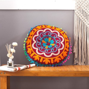 Morocco India Hand Embroidered Round <strong>Pouf</strong> &amp; Pillowcase, Knitted Pillow, Bohemian Bay Window Floor Mat Cushion for Homestay Hotel - Product Image 5