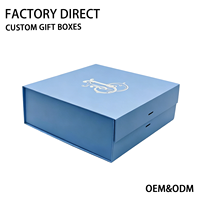 Kotak Hadiah Magnetik Biru dengan Logo Kustom Dicetak, Pita, Dapat Dilipat, Kaku, Lipat, Kardus Mewah untuk Lilin Portabel.