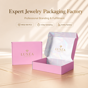 Boîtes d'emballage roses sur mesure de luxe, boîte d'expédition personnalisée avec <span class=keywords><strong>intérieur</strong></span> holographique pour la livraison de bijoux, usine chinoise - Product Image 1