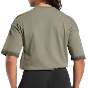 T-shirt simple en coton pur à manches courtes contrastées, couleur pour femmes, été, ample, polyvalent, haut pour femmes, t-shirt - Product Image 2