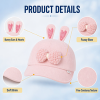 Casquette de baseball en velours côtelé pour bébés et enfants, avec oreilles de lapin mignonnes et nœud, chapeau à bord souple, accessoires de protection solaire pour nourrissons et tout-petits
