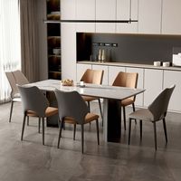 Chaise de salle à manger sans accoudoirs bicolore avec dossier incurvé à couture centrale et pieds en métal pour scénarios contemporains de café, hôtel et restaurant