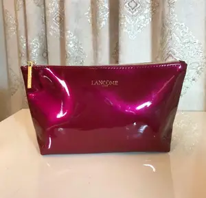 Customized hot pink glitter shiny patent PU leather cosmetic bag for ladies zip pouch organizer makeup toiletry bag