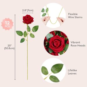 Roses artificielles en velours de haute qualité, vente en gros en usine, roses rouges et blanches, roses au toucher réel personnalisées, fleurs décoratives - Product Image 3