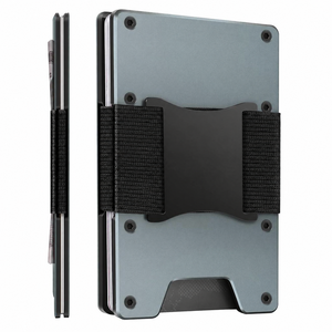 ที่ใส่บัตรบางเฉียบ กระเป๋าสตางค์อะลูมิเนียมแบบมินิมอล พร้อมสายรัดเงินสด ป้องกัน RFID  โลโก้สั่งทำได้ - Product Image 1