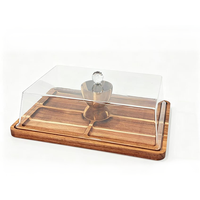Support à gâteau en bois d'acacia avec couvercle - Plateau à gâteau rectangulaire, ensemble de présentation de desserts 2-en-1 et planche à charcuterie