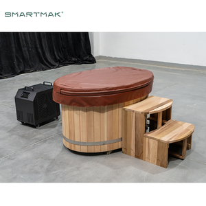 Baignoire <span class=keywords><strong>en</strong></span> <span class=keywords><strong>bois</strong></span> d'extérieur Smartmak, baril rond <span class=keywords><strong>en</strong></span> cèdre rouge, baignoire froide avec refroidisseur - Product Image 6