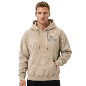 Sweat-shirt à capuche zippé pour homme, bleu clair, délavé à l'acide, 100% coton, polaire d'hiver, effet délavé, haute qualité - Product Image 1
