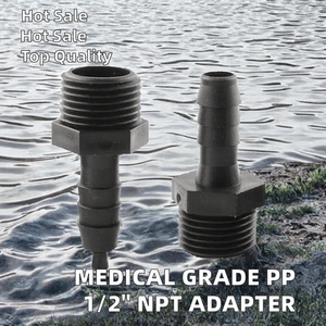 Adaptateur en PP de qualité médicale avec filetage mâle NPT 1/2 pouce, surface lisse, coudé à 90 degrés, raccord droit pour tuyau et tube - Product Image 2