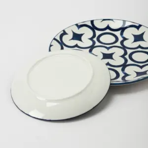 Custom Printed Logo Ceramic Flat Plates Dinnerware Restaurant Dessert White Dish Round Dinner Porcelain Flat Plates