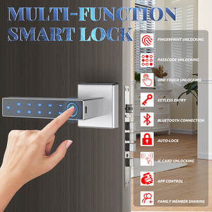 Hiện Đại Hợp kim kẽm phòng ngủ điện cửa gỗ thông minh cửa vuông khóa xử lý Khóa vân tay + ứng dụng + mã + chìa khóa - Product Image 3