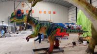 Jurassic Dino dünya eğlence parkı Robot simülasyon mekanik yaşam boyutu sergi için gerçekçi dinozor Dilophosaurus