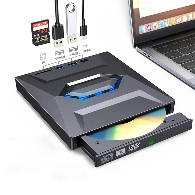 USB 3.0/TYPE C 3-in-1 Multi-function SD Card and USB Flash Disk Player Reader, External Mobile Optical Drive for CD/DVD Recorder