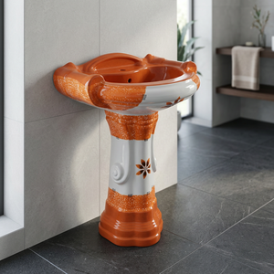 Modern Rectangular Wash Basin With <b>Full</b> Pedestal Ceramic Floor Standing Bathroom Sink Sanitary Ware - Product Image 4