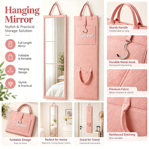 <b>Foldable</b> PS Full Length <b>Mirror</b> Portable Hanging Full Body <b>Mirror</b> with Felt Carry Tote Bag Custom Logo - Product Image 2