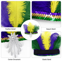 Serre-tête à plumes Mardi Gras pour femme, violet, vert, or, avec sequins et strass, couronne, accessoires de cheveux pour carnaval, festival, fête