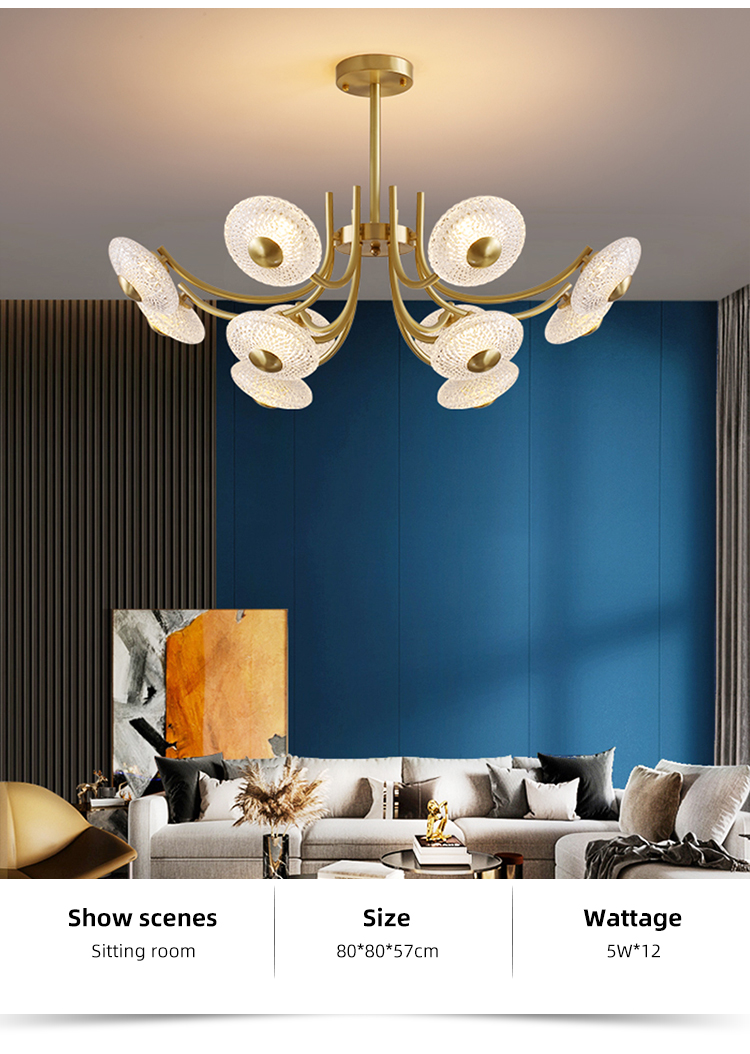 Vintage Decorative Led Acrylic Gold Ceiling Modern Led Pendant Chandelier Lamp