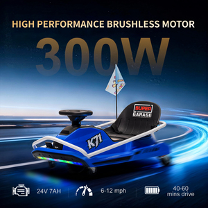 KerryYoo K71 24V Drift Kart, Go Kart Listrik untuk Anak Usia 6-12 Tahun Crazy Kart dengan <span class=keywords><strong>Motor</strong></span> Brushless 300W, 360 °   Drifting - Biru - Product Image 2