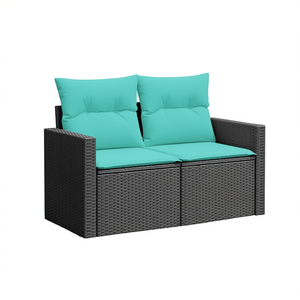 Black Garden <b>Sofa</b> Two Seat Outdoor Furniture Cushioned PE <b>Rattan</b> Contemporary Design - Product Image 1