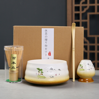 Ensemble de thé matcha japonais en bambou pour la vie quotidienne avec bol en céramique, tamis en acier inoxydable, fouet, support, cuillère et fouet en bambou pour la maison