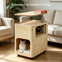 Mobilier pour animaux de compagnie multifonctionnel : Maison mobile pour chat avec roulettes, lit roulant en bois, étagère de rangement latérale, décoration intérieure