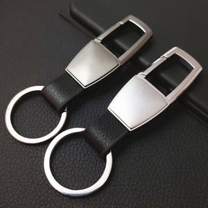 Porte-clés en alliage de zinc et cuir métallique, personnalisable au laser, matériau vierge, cadeau promotionnel publicitaire - Product Image 2