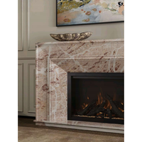 Ensemble de cheminée murale en marbre travertin beige avec cadre en acier intégré, manteau de cheminée monobloc, haute dureté Mohs