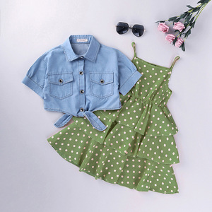 Ropa Infantil 2021, Ropa para Niñas, Nueva Falda con Tirantes y Estampado de Lunares, Chal Vaquero, Conjunto de Dos Piezas para Niñas - Product Image 5