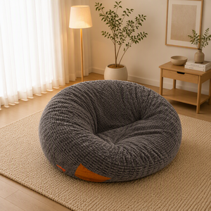 Gray Plush <b>Bean</b> <b>Bag</b> <b>Chair</b> Round Lounge Seat Floor Sofa for Bedroom Living Room Reading Relaxing - Product Image 4
