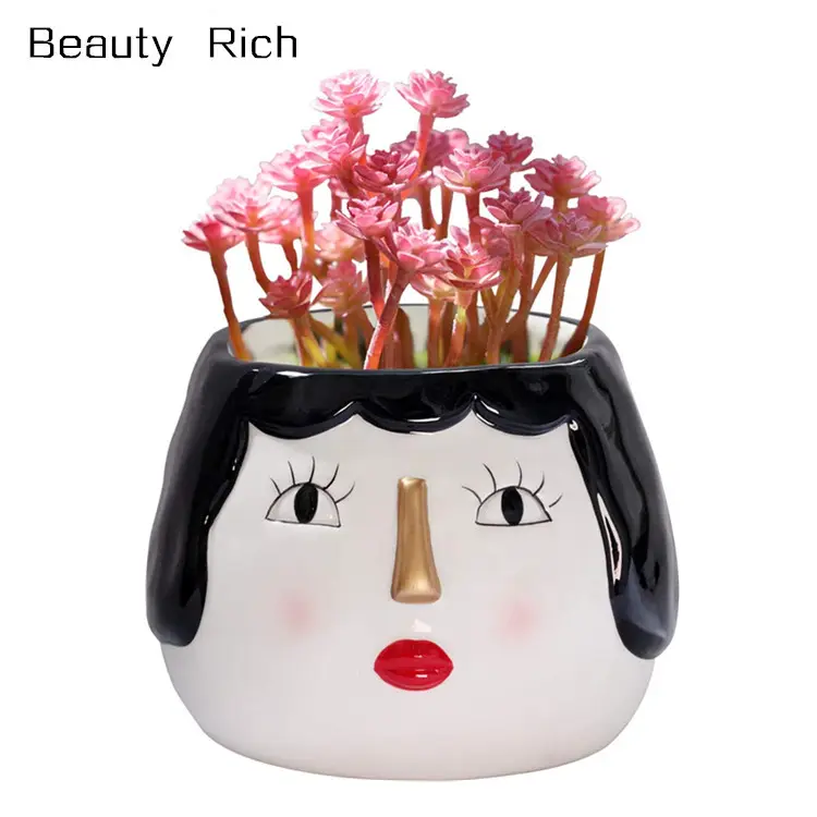 Keramik Blumentopf Vase Niedliche Weibliche Kopf Design Elegante Dekorative Kaktus Pflanzer Hand Malerei Sukkulenten Töpfe für Indoor