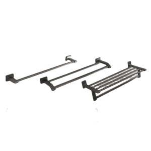 Ensemble de porte-serviettes mural moderne en acier inoxydable noir à 4 barres, accessoire de salle de bain fixe - Product Image 1