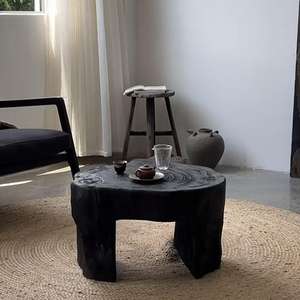 Wabi-sabi tarzı kömürleşmiş siyah Tatami tasarımcı dışkı Bay pencere ev mobilya için sehpa seti yaratıcı küçük çay masası - Product Image 2