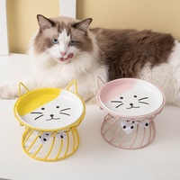 Gamelle pour chat d'intérieur en céramique surélevée avec support, adaptée aux chats à poils longs