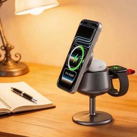 Chargeur sans fil magnétique pliable 3-en-1 de qualité supérieure Anfuyou Factory, charge rapide 25W, design verre à vin, pour téléphone, montre et écouteurs.